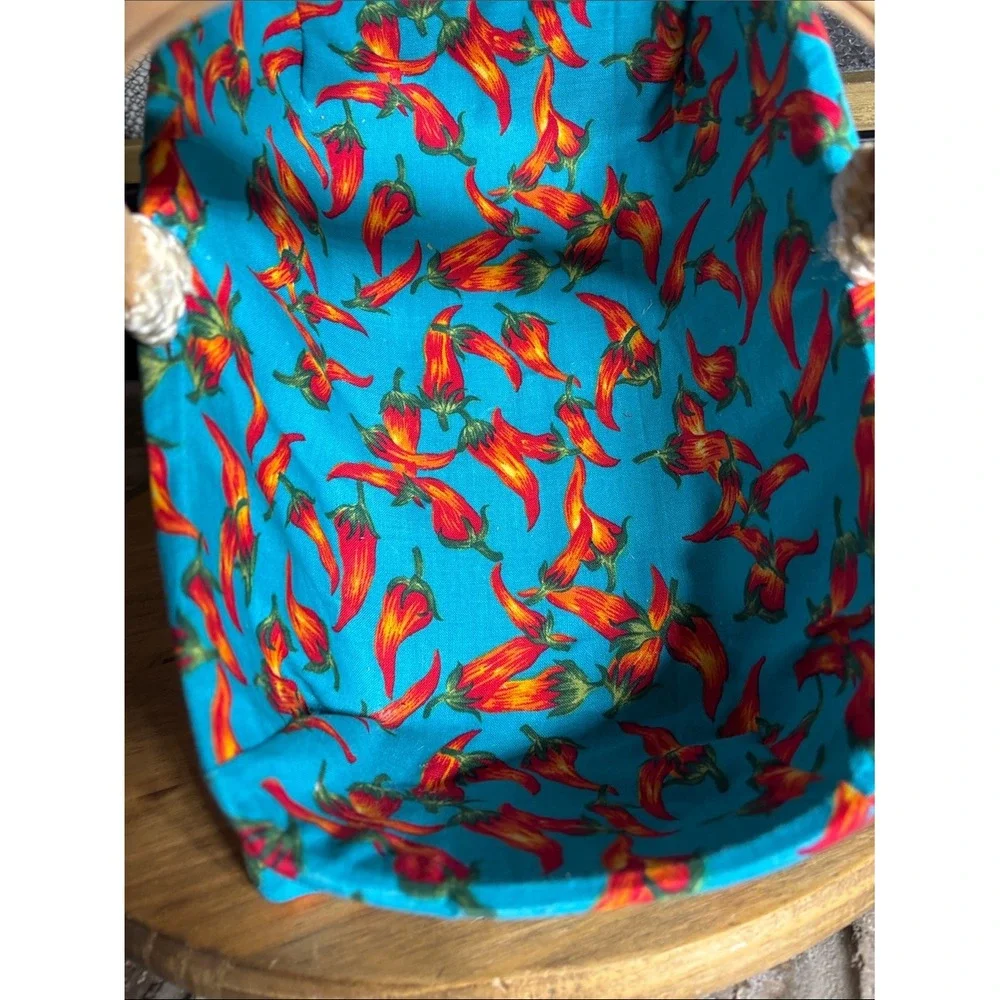 Handcrafted Basket w/ Turquoise Liner & Red Chili‎ Peppers Southwestern 12